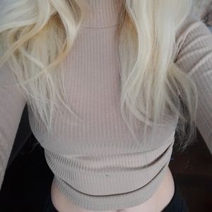 thrifted brown turtle neck crop top cut out back